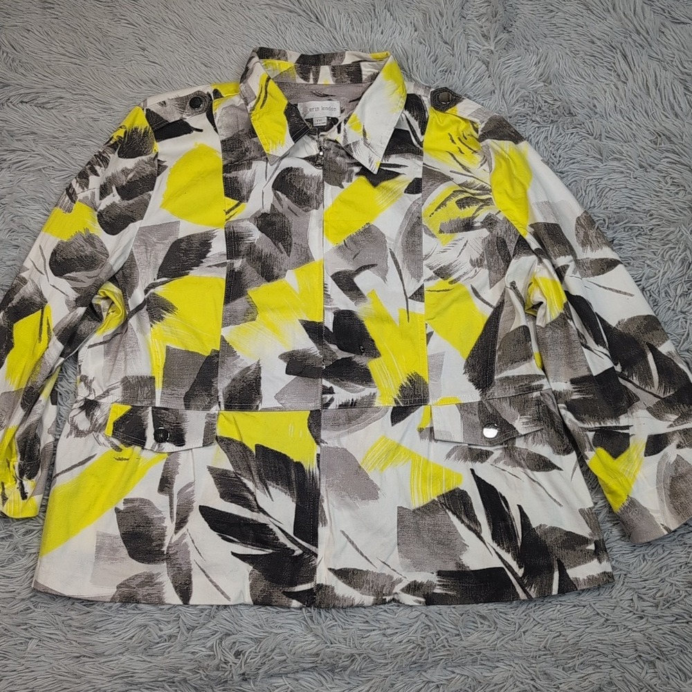 Erin London Jacket Womens XXL Yellow Faux Pockets Zip Up Lightweight‎ Comfort